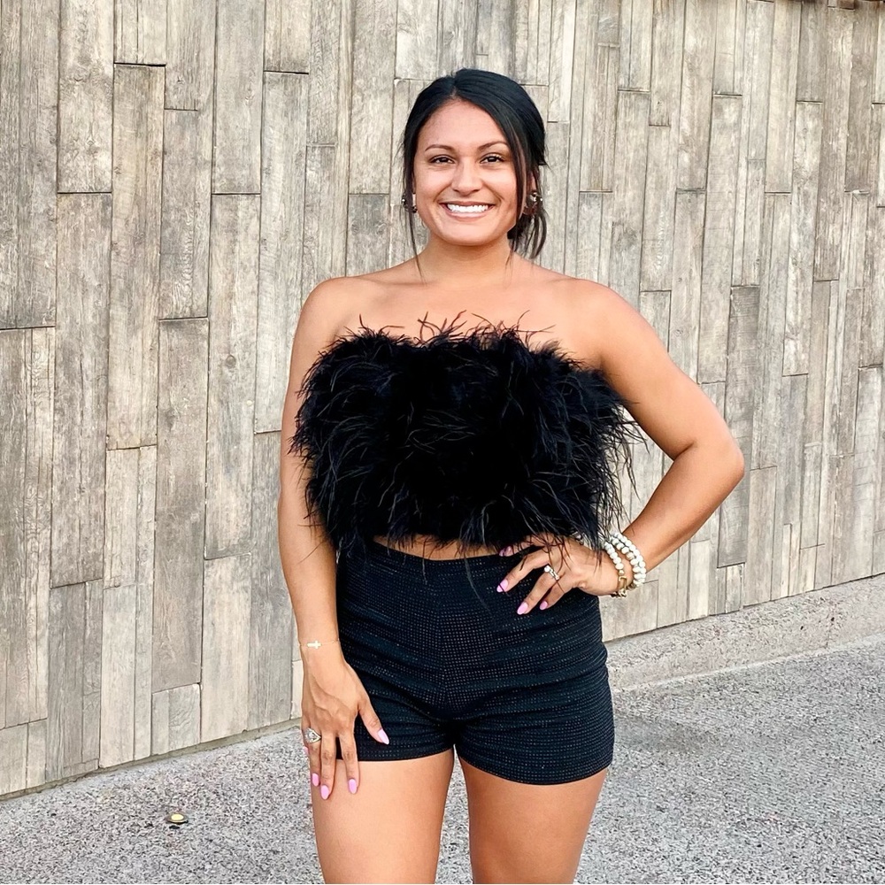 Buddy Love Black Feather Crop Top